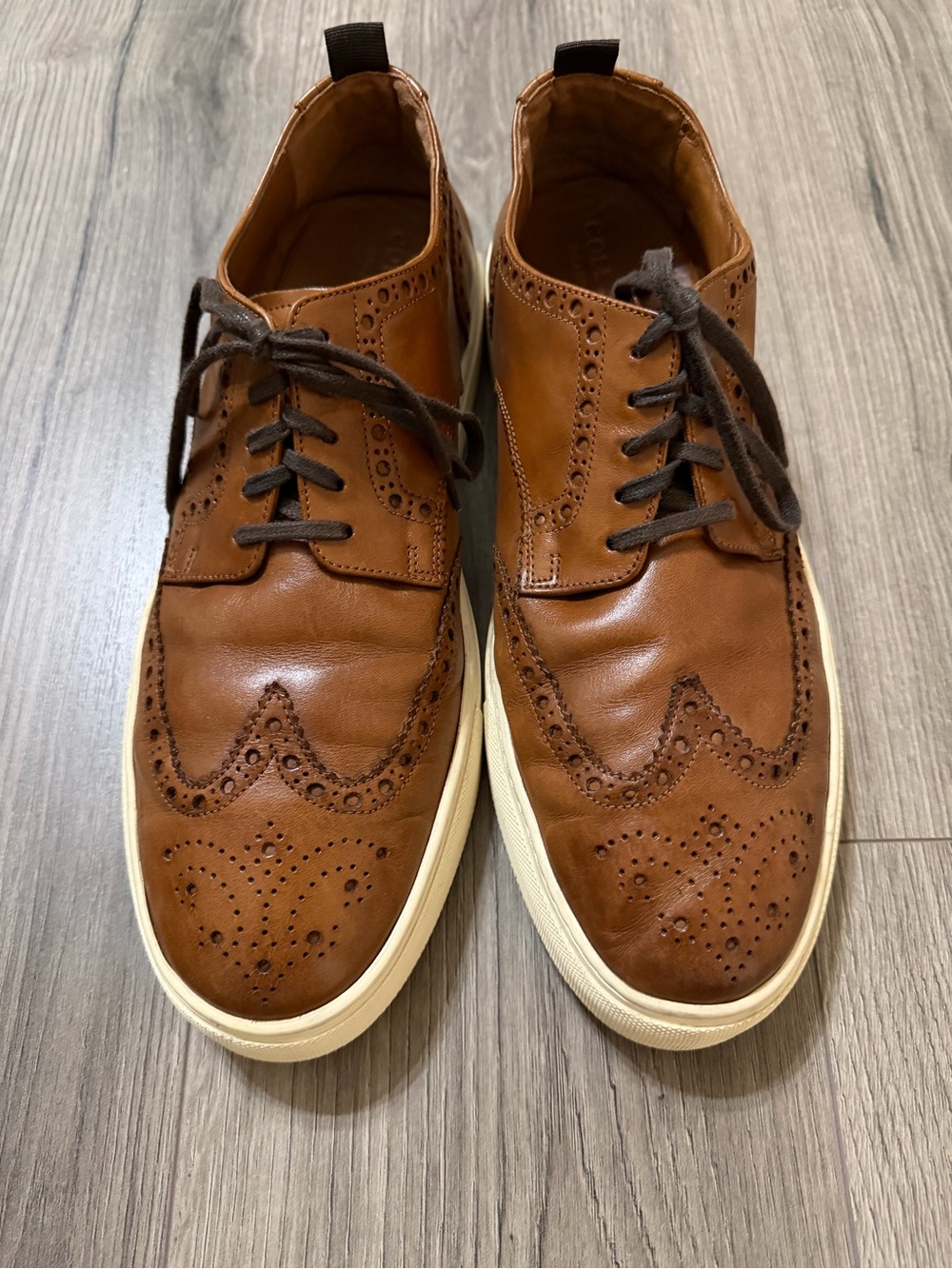 Cole Haan Brown Wingtip Leather Oxfords with Cream Sole